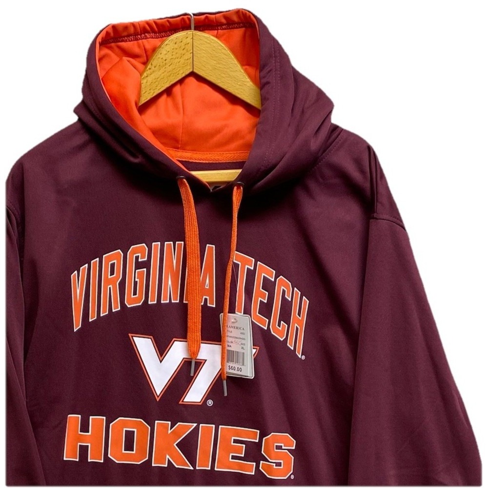 J. America Virginia Tech Hokies Hoodie Mens XL Maroon Orange VT Pullover New